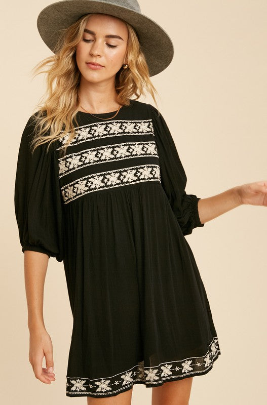 DELILAH EMBROIDERED BABYDOLL DRESS Buffalo Spring DELILAH EMBROIDERED BABYDOLL DRESS Buffalo Spring