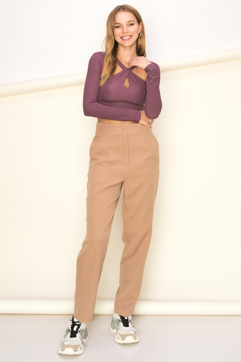 STYLE ICON CUTOUT LONG SLEEVE CROP TOP - AMETHYST