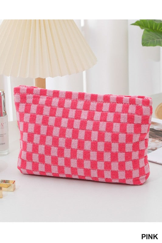 CHECKERED CLUTCH BAG - BUBBLEGUM PINK