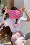 CHECKERED CLUTCH BAG - BUBBLEGUM PINK