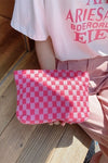 CHECKERED CLUTCH BAG - BUBBLEGUM PINK