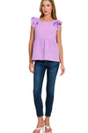 LILY GAUZE RUFFLE PEPLUM TOP - LAVENDER