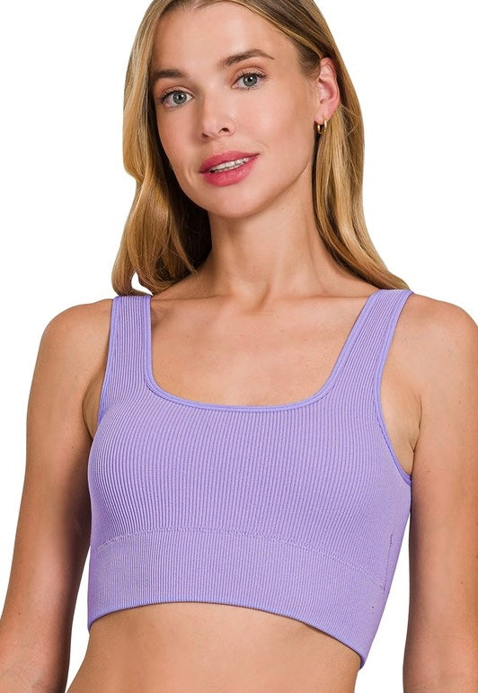 DESTINY RIBBED SQUARE NECK CROPPED TANK TOP - LAVENDER