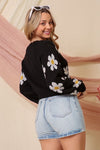 DAISY CROPPED SWEATER - BLACK