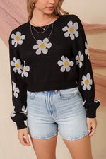 DAISY CROPPED SWEATER - BLACK