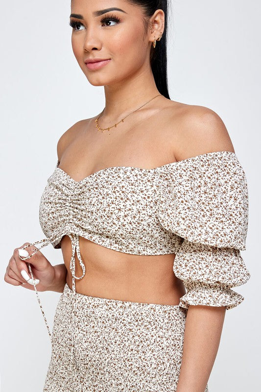 smocked crop top off the shoulder
