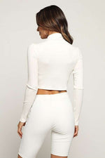 MONICA RIBBED LONG SLEEVED CROP TOP - WHITE