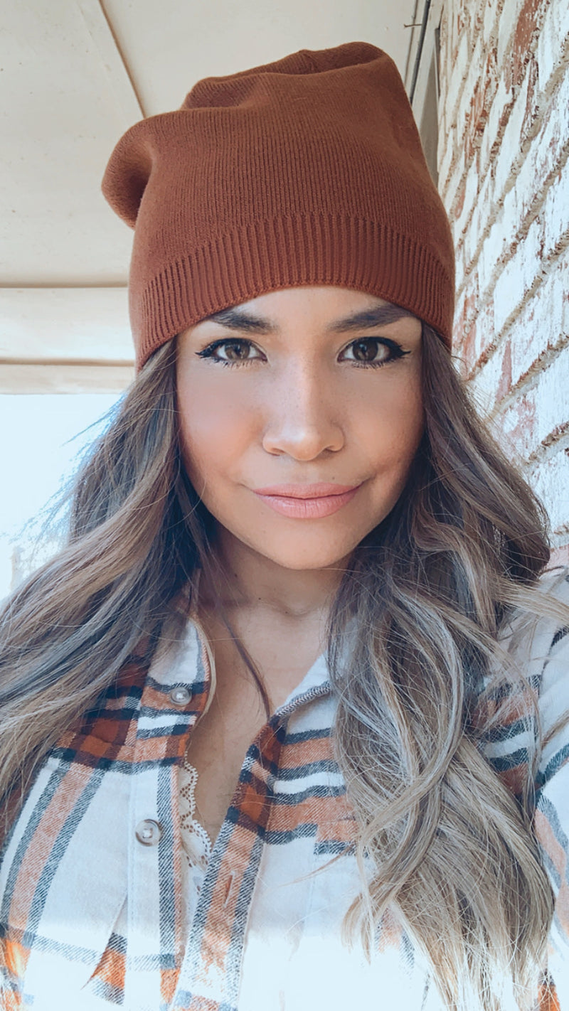 CASHMERE BLEND BEANIE - RUST